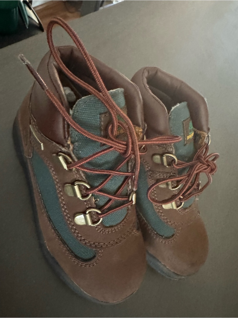 Timberland Kids Brown and Forest Green Lace-Up Boots